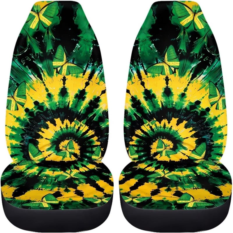 Howilath Jamaican Butterfly Tie-Dye Car Seat Cover Set of 2 Front Seat Cover Split Anti-Slip Soft Interior Accessories Fit SUV Sedan Truck - Image 3